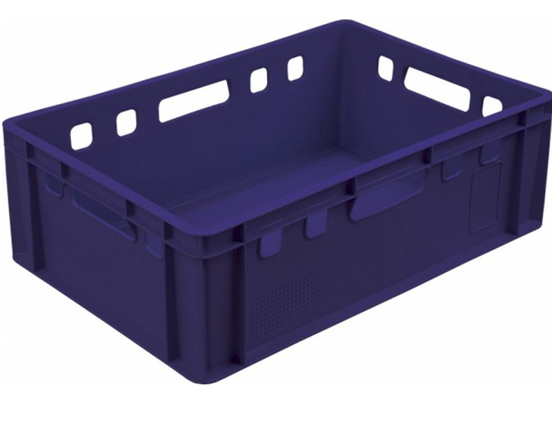 Ящик пищевой пластиковый п/э размером 600х400х200 мм дно гладкое сплошной Е2 синий - C-207 гд