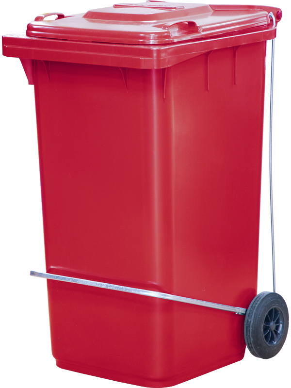 Мусорный контейнер п/э с педальным приводом П-образным МКТ 240 красный (ПП)