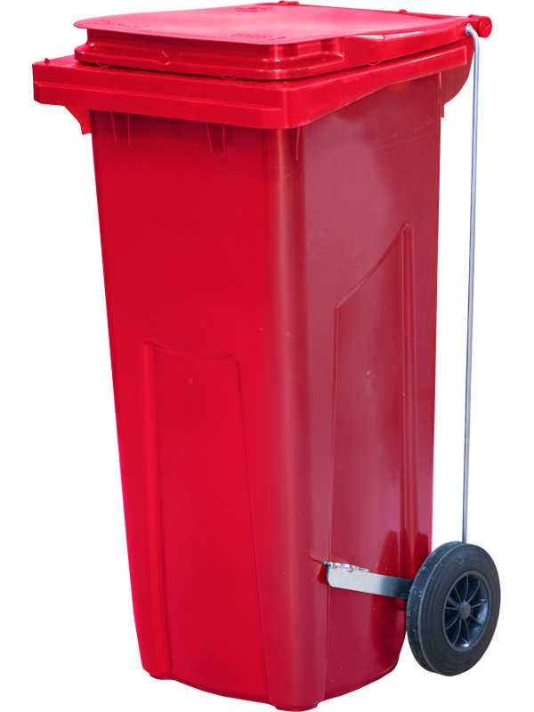 Мусорный контейнер п/э с педальным приводом Г-образным МКТ 120 красный (ПГ) Полиэтилен низкого давления (HDPE)