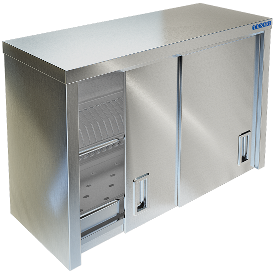 Фото - полка-шкаф закрытая из нержавеющей стали для сушки посуды с дверками пн-022/900 (910x360x600 мм)