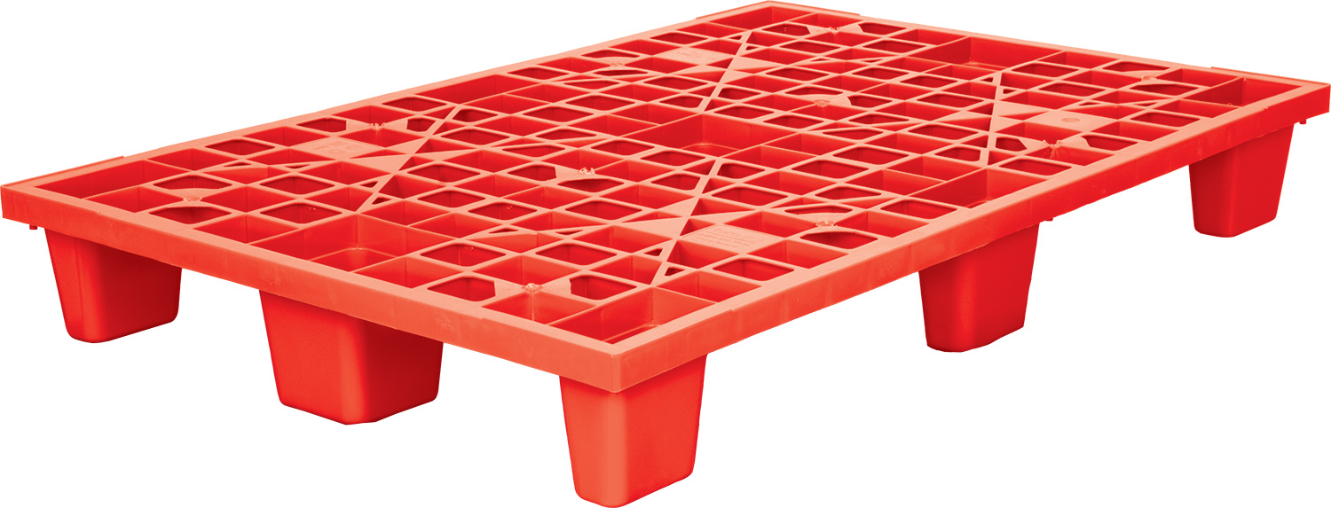 Паллет пластиковый - TR 1208 L 1200х800х160 перфорированный на 9 ножках вкладываемый красный