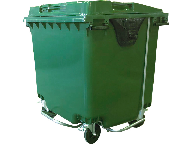 Мусорный контейнер МКТ-1100 ПП зеленый на 1100 литров на колёсах с педальным приводом