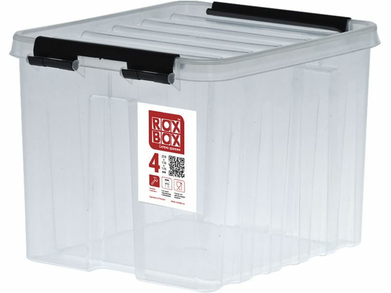 Ящик п/п 210х170х175 мм с крышкой и клипсами прозрачный Rox Box-4.5