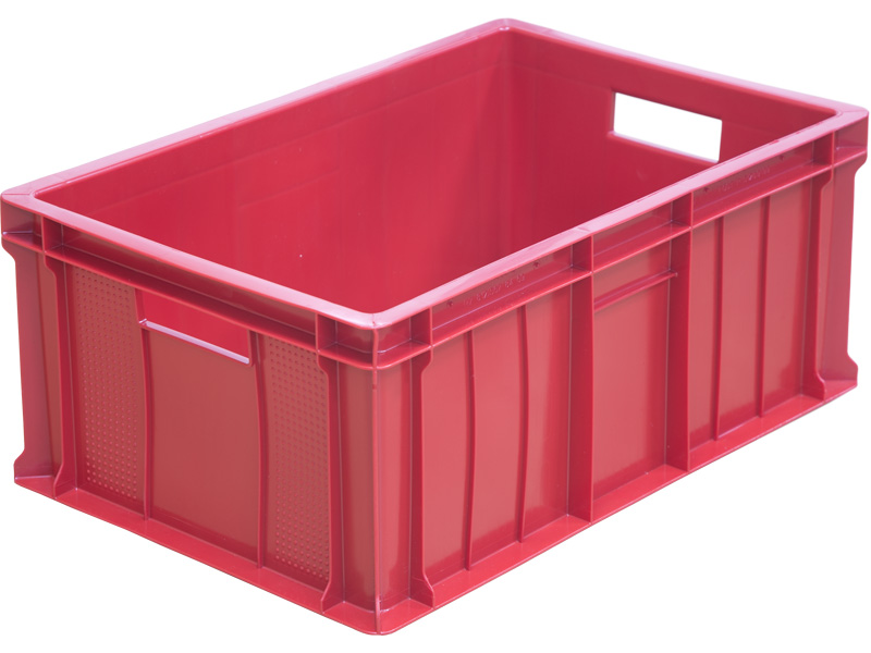 Ящик пищевой 204 пластмассовый 600х400х250 мм сплошные ящики для хранения и перевозки мясной и любой иной продукции много ребер жесткости красный