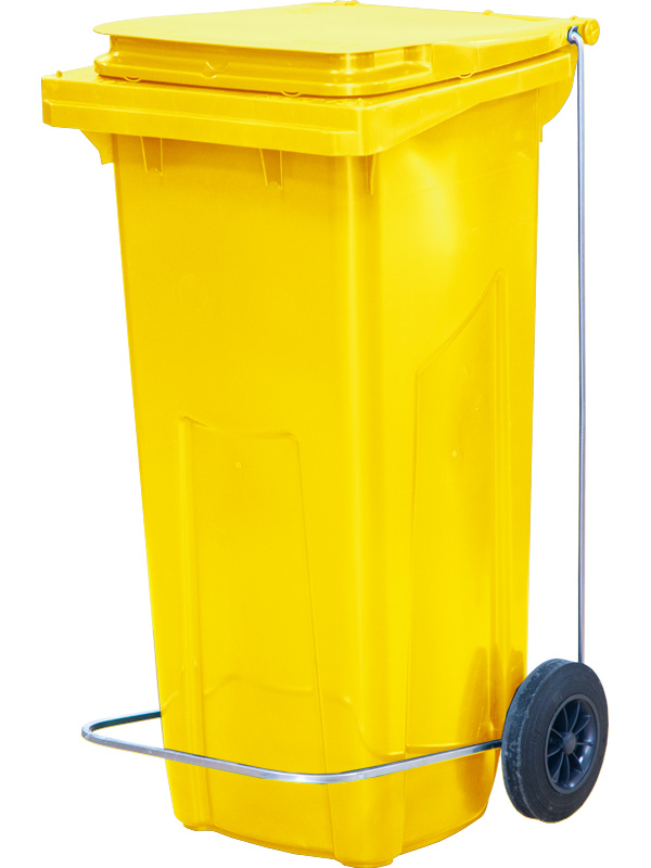 Мусорный контейнер п/э с педальным приводом П-образным МКТ 120 желтый (ПП) Полиэтилен низкого давления (HDPE)