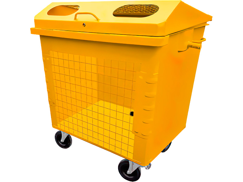Сетчатый контейнер металлический МКС-1100 W на 1100 литров на колёсах жёлтый для отходов мусорный
