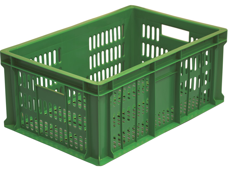 Ящик пищевой 201 пластиковый 600х400х250 мм с перфорацией для хранения и перевозки колбасных изделий и мяса зелёный