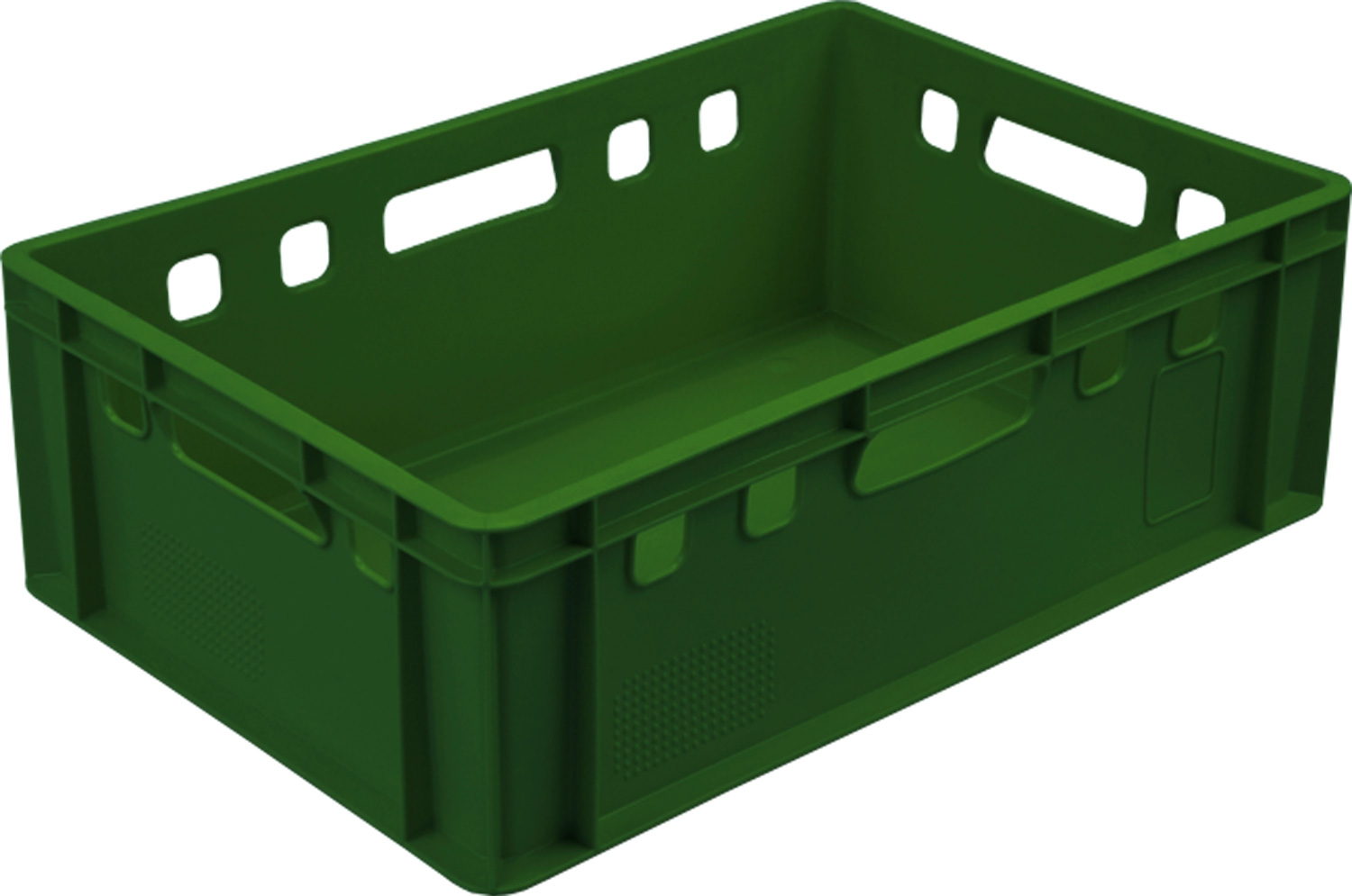 Ящик мясной 207 размером 600х400х200 мм сплошной Е2 зеленый пластиковый пищевой