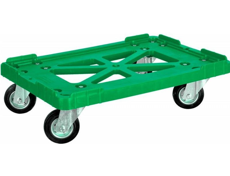 Тележка для пищевого пластикового ящика — T-508 з, зеленый, п/э 600х400 чёрные резиновые колёса